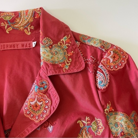 Johnny Was Paisley Floral Embroidered Twill Cotton Jacket Red Orange Medium - Picture 9 of 14
